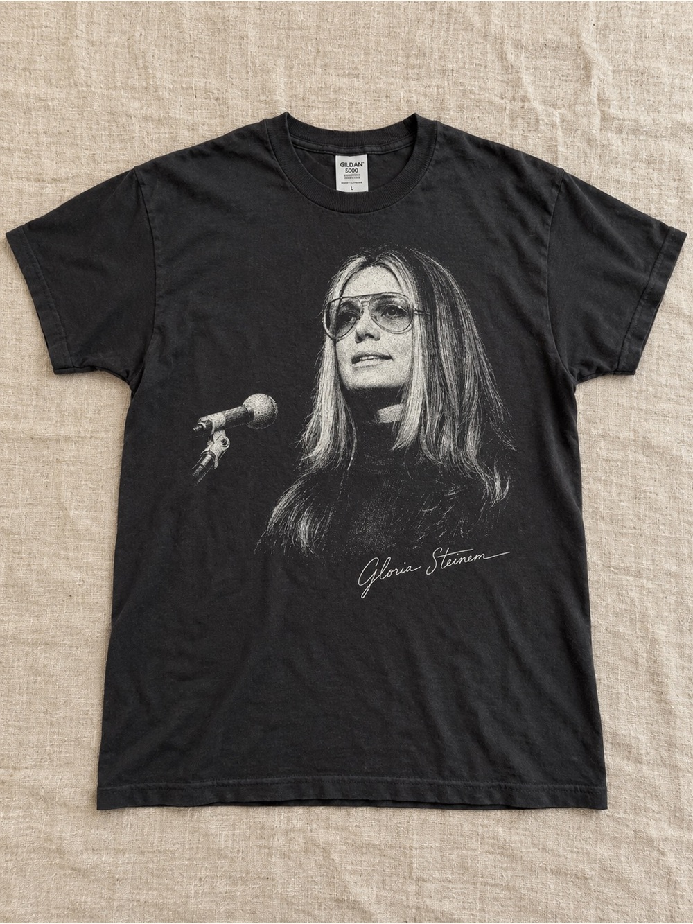 Gloria Steinem Portrait Graphic T-shirt Black Feminist Vintage Style Tee